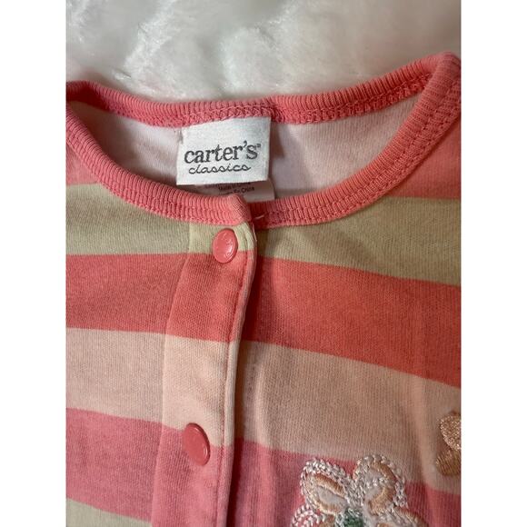 Vintage 90s Y2K Carter’s Classics Pink Striped Embroidered Footie Pajama 6-9 Mos - Picture 3 of 6